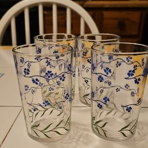 Set of Floral Glass Juice Glasses